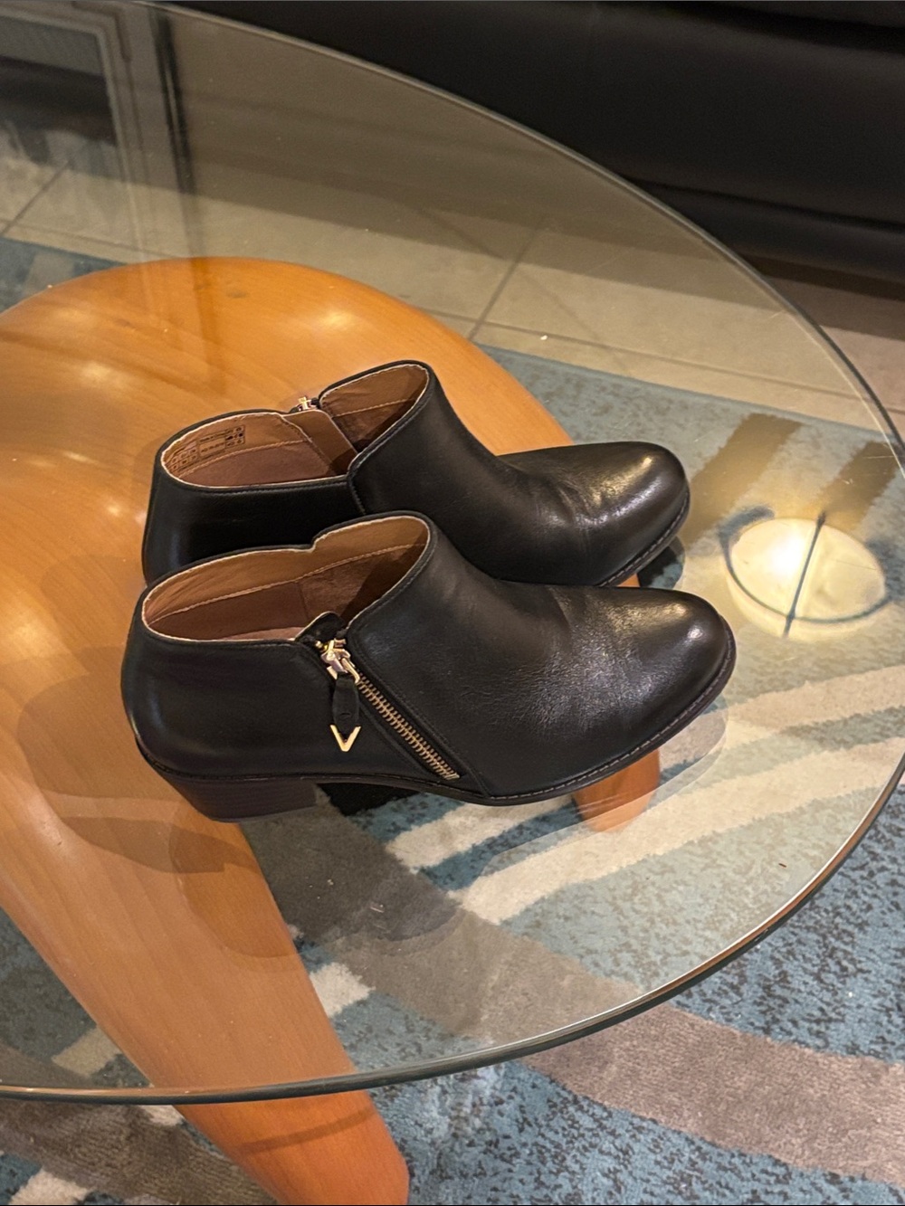Vionic Jolene Black Leather Ankle Booties with Side Zip Accent